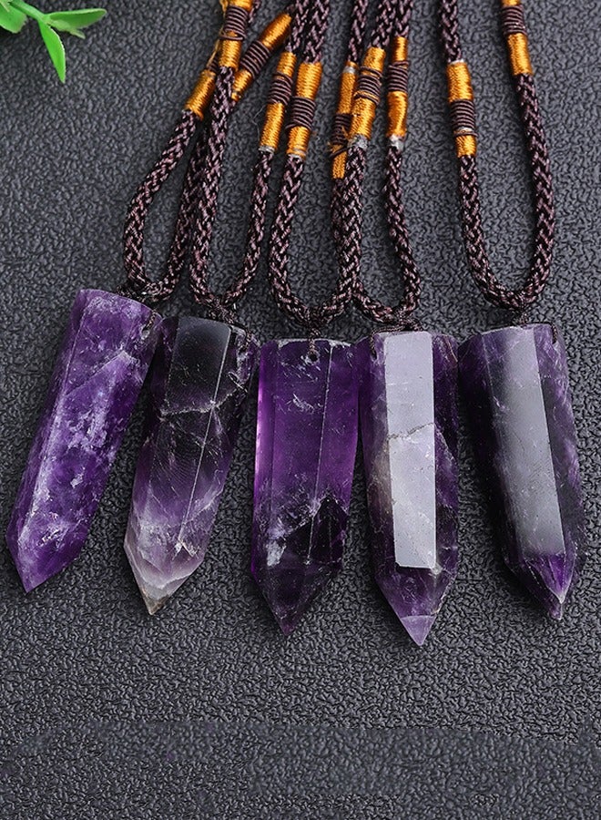 Natural Amethyst Hexagonal Single Pointed Pillar Pendant Necklace - Image 4