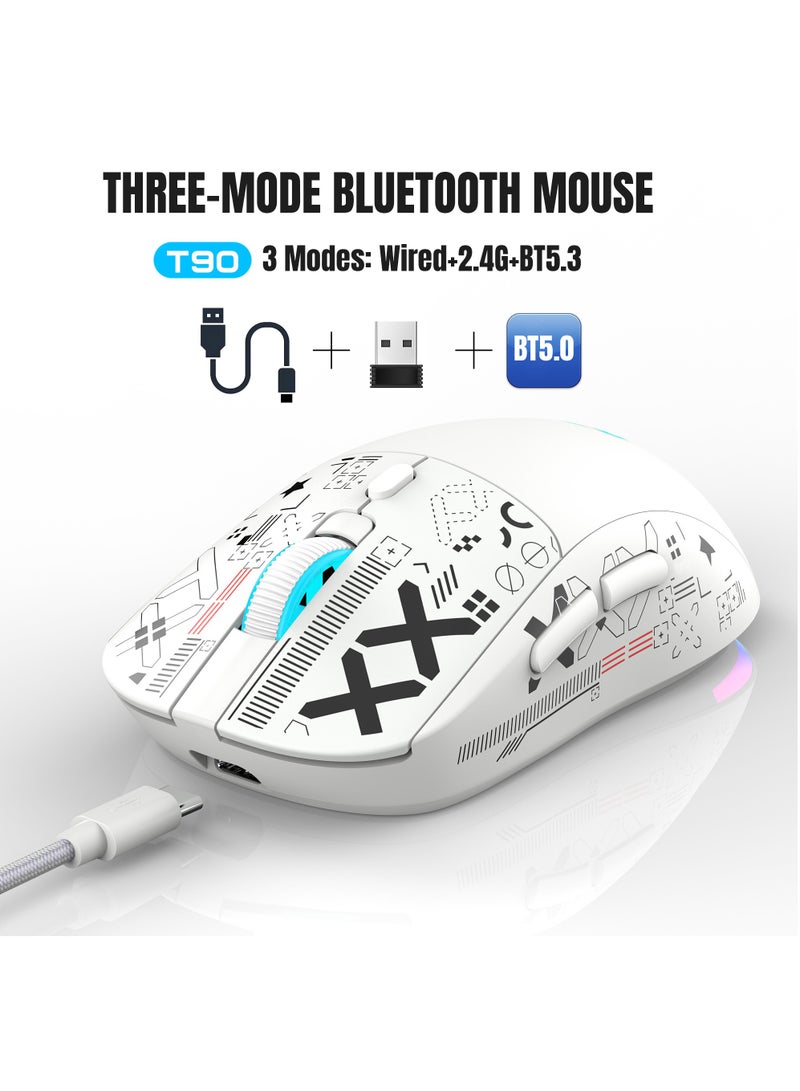 إتش إكس إس جيه ماوس ألعاب سلكي + لاسلكي 2.4 جيجاهرتز + BT5.3، ماوس صامت قابل للتعديل بدقة 1200/1600/2400/3600 نقطة في البوصة، 6 مفاتيح وبرنامج إضاءة RGB وبرمجة ماكرو لأعمال الألعاب، أبيض - Image 2