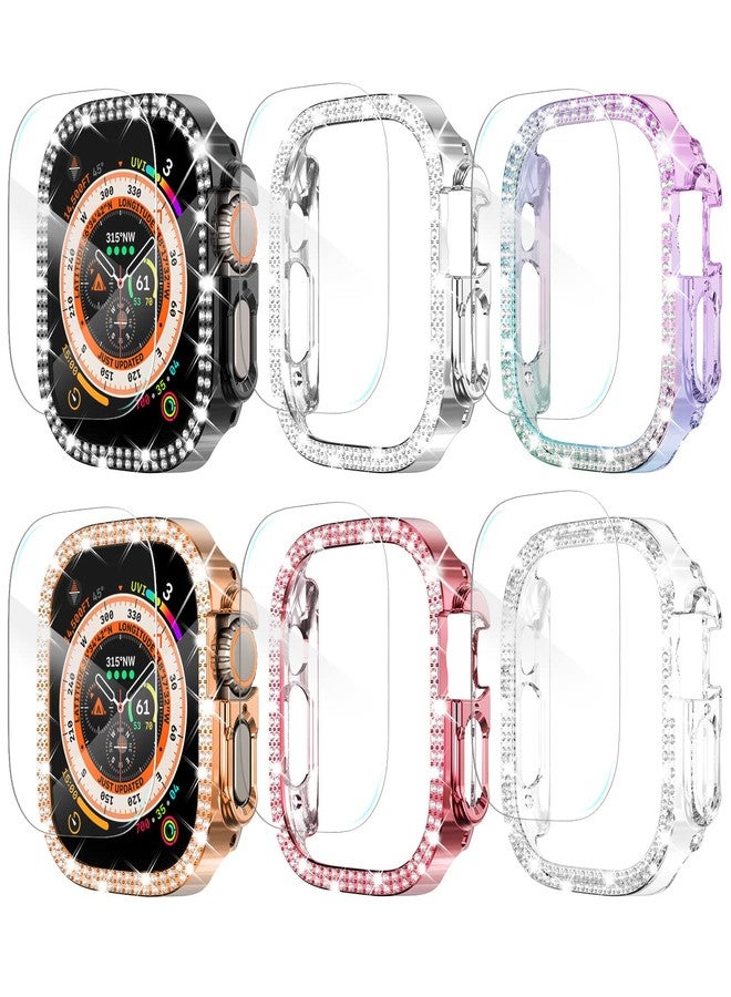 WINGLE [6+6-Pack Compatible with Apple Watch Ultra 2 Case 49 mm with Tempered Glass Screen Protector, Bling Protective Face Cover Crystal Diamond Covers Rhinestone Bumper for Apple Watch iWatch - Image 1