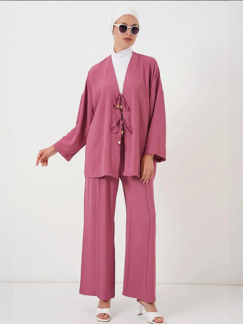 BDART Textured V-Neck Long Cardigan and Pants Set