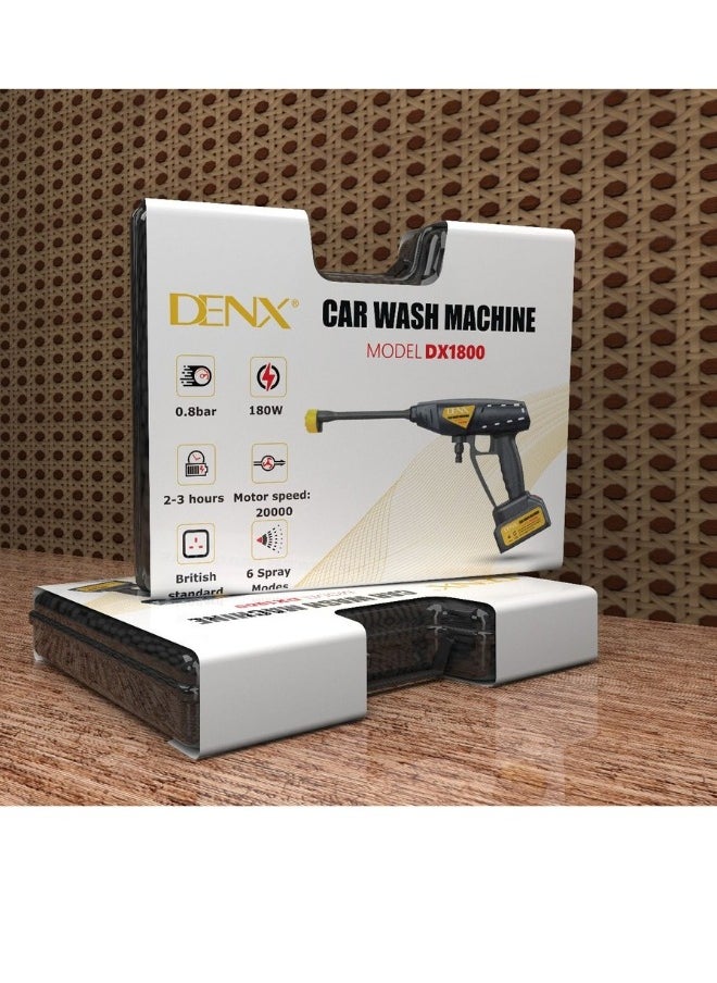 Denx - Cordless High Pressure Electric Washer, Portable Car Washer Pressure Pump, Strong Water Pressure, Long Battery Life, 6 Spray Modes Nozzle, Soap Bottle, Long Water Pipe, Multiple Uses | 180W | DX 1800 - Image 1