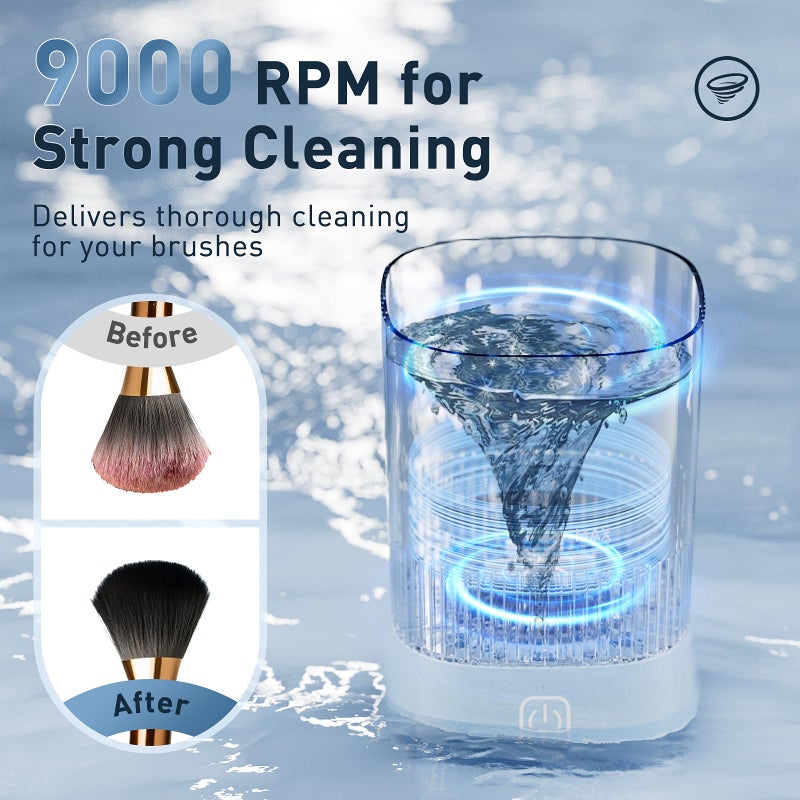 Azang Electric Makeup Brush Cleaner - 9000 RPM Makeup Brush Cleaning Machine, IP65 Waterproof Automatic Makeup Brush Cleaner for Makeup Sponges and Brushes(Blue) - Image 2