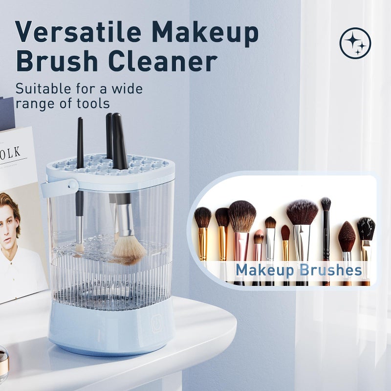 Azang Electric Makeup Brush Cleaner - 9000 RPM Makeup Brush Cleaning Machine, IP65 Waterproof Automatic Makeup Brush Cleaner for Makeup Sponges and Brushes(Blue) - Image 3