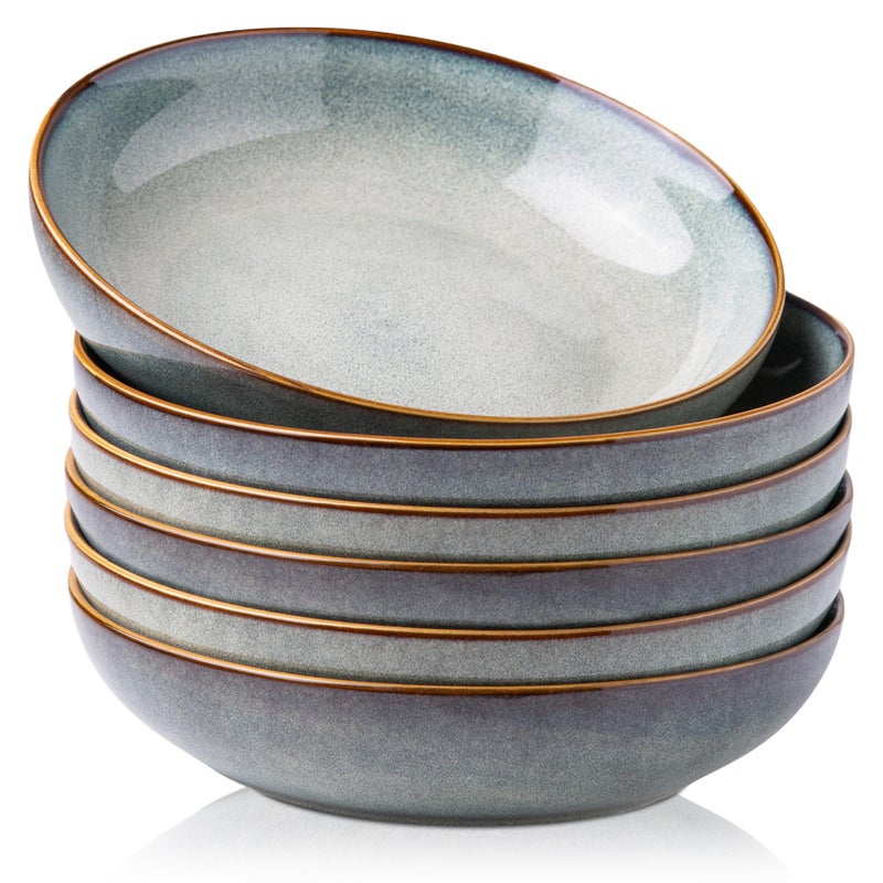 AmorArc 8.5'' Large Pasta Bowls, 36oz Ceramic Pasta Serving Bowls Set of 6 for Kitchen, Wide Bowls for Pasta,Salad,Oatmeal, Microwave Safe, Ocean Blue - Image 1
