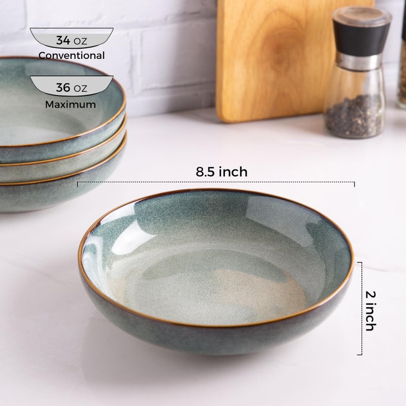 AmorArc 8.5'' Large Pasta Bowls, 36oz Ceramic Pasta Serving Bowls Set of 6 for Kitchen, Wide Bowls for Pasta,Salad,Oatmeal, Microwave Safe, Ocean Blue - Image 3