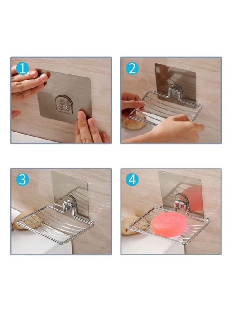 HomarKet Suction Soap Saver Dispensers Strong Rustproof Stainless Steel Soap Rack Self Adhesive Wall Mounted Soap Dish Holder Basket Vacuum Suction Cup Bar Soap Sponge Holder for Shower and Bathroom  - Image 2