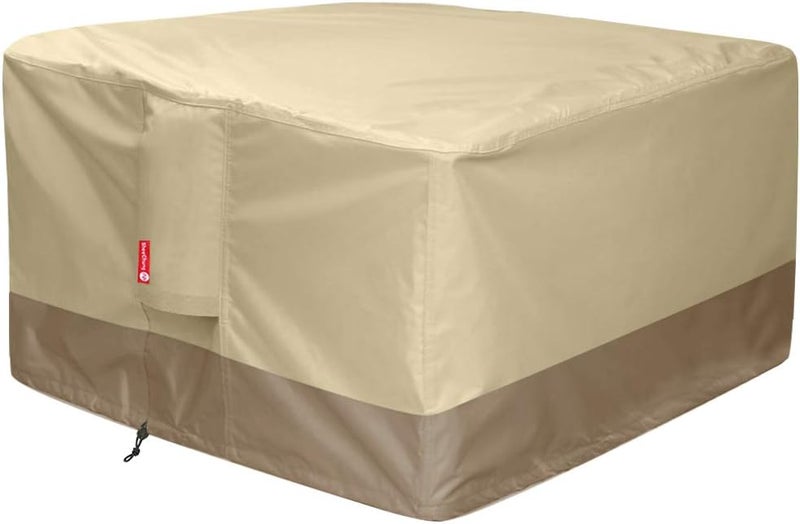 Gas Fire Pit Cover Square 600D Heavy Duty Patio Outdoor Fire Pit Table Cover with PVC Coating 100% Waterproof,Air Vent,Fits for 33/34/35/36 inch Fire Pit Table Cover 36”L x 36”W x 24”H Beige - Image 1