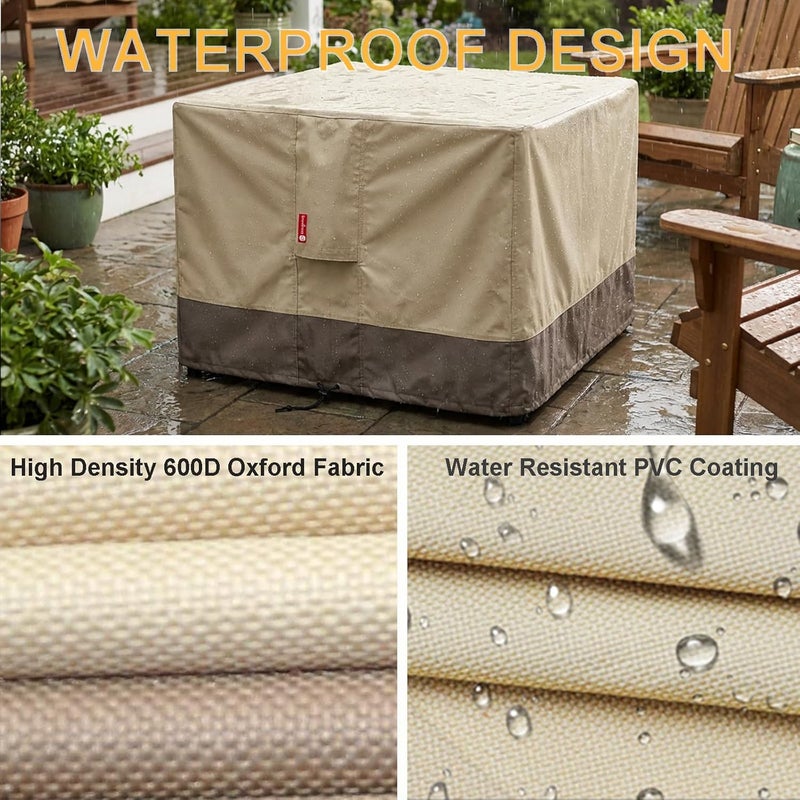 Gas Fire Pit Cover Square 600D Heavy Duty Patio Outdoor Fire Pit Table Cover with PVC Coating 100% Waterproof,Air Vent,Fits for 33/34/35/36 inch Fire Pit Table Cover 36”L x 36”W x 24”H Beige - Image 3