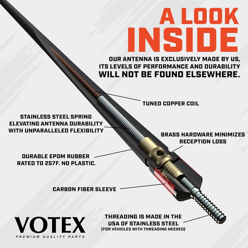 Votex The Spartan 13 3/4 Inch Rubber Antenna for Ford Trucks with Red Carbon Fiber Trim - Image 2