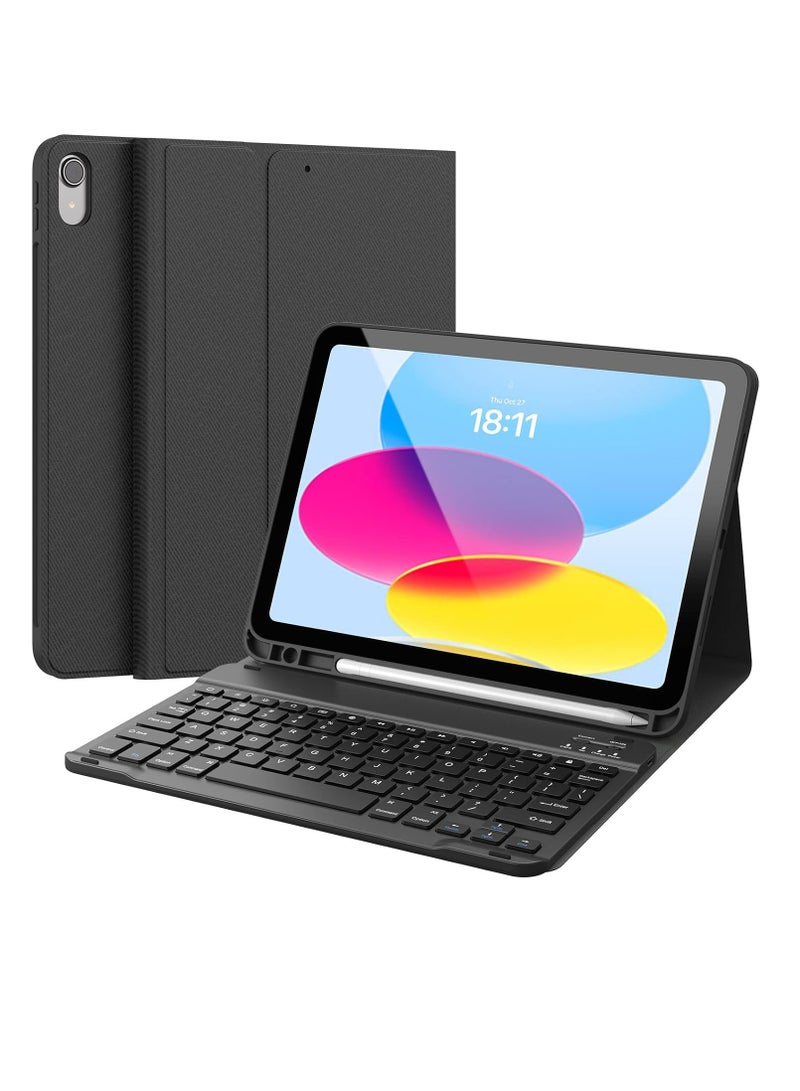 ELTRAZONE Keyboard Case for iPad 10th Generation 10.9-inch 2022 – Detachable Bluetooth Keyboard, Stand Folio Cover with Pencil Holder, Rechargeable Keyboard for New iPad 10th Gen (Black) - Image 1