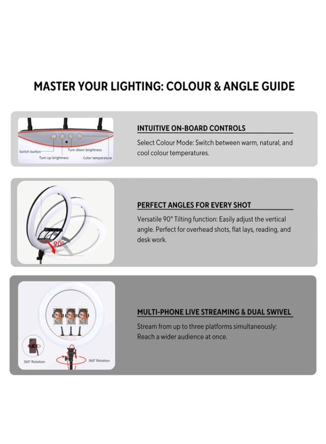 LED Ring Light with Tripod Stand & Mini Tripod – Adjustable Dual Color Temperature Lighting for Video Recording, Streaming, Photography & Makeup - Image 3