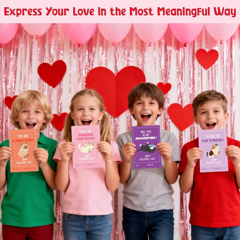 TICIAGA 72pcs Valentine's Day Cartoon Cat Animal Greeting Card with Envelop and Stickers for Kids, Cute Catling Pet Notecard Exchange Gift for Boys and Girls School Classroom Valentines Party Favors - Image 5