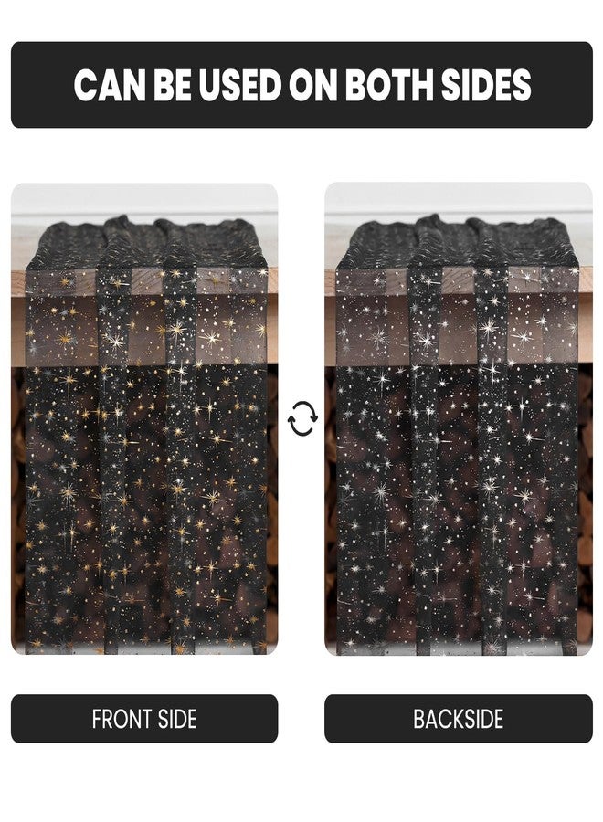 Artoid Mode Gold Stars Black Gauze Table Runner 120 Inch 10FT, Reversible Glitter Sheer Dining Wedding Holiday Birthday Table Decor for Home Party - Image 2