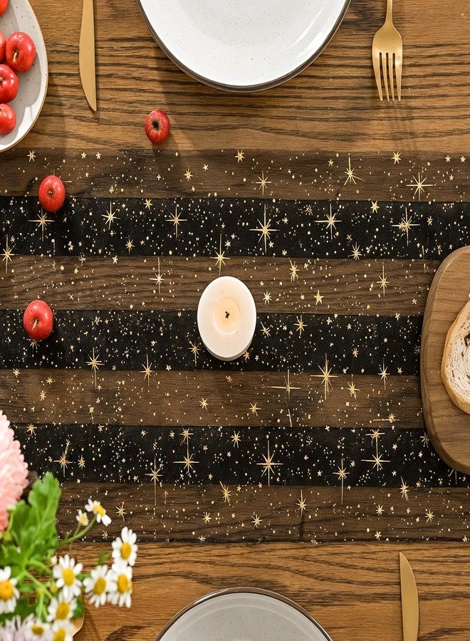 Artoid Mode Gold Stars Black Gauze Table Runner 120 Inch 10FT, Reversible Glitter Sheer Dining Wedding Holiday Birthday Table Decor for Home Party - Image 4