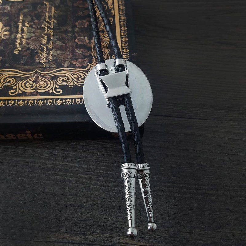 QUKE American Western Retro Dark Blue Rock Sand Stone Bolo Tie Leather Handmade Bowtie for Men Women - Image 4