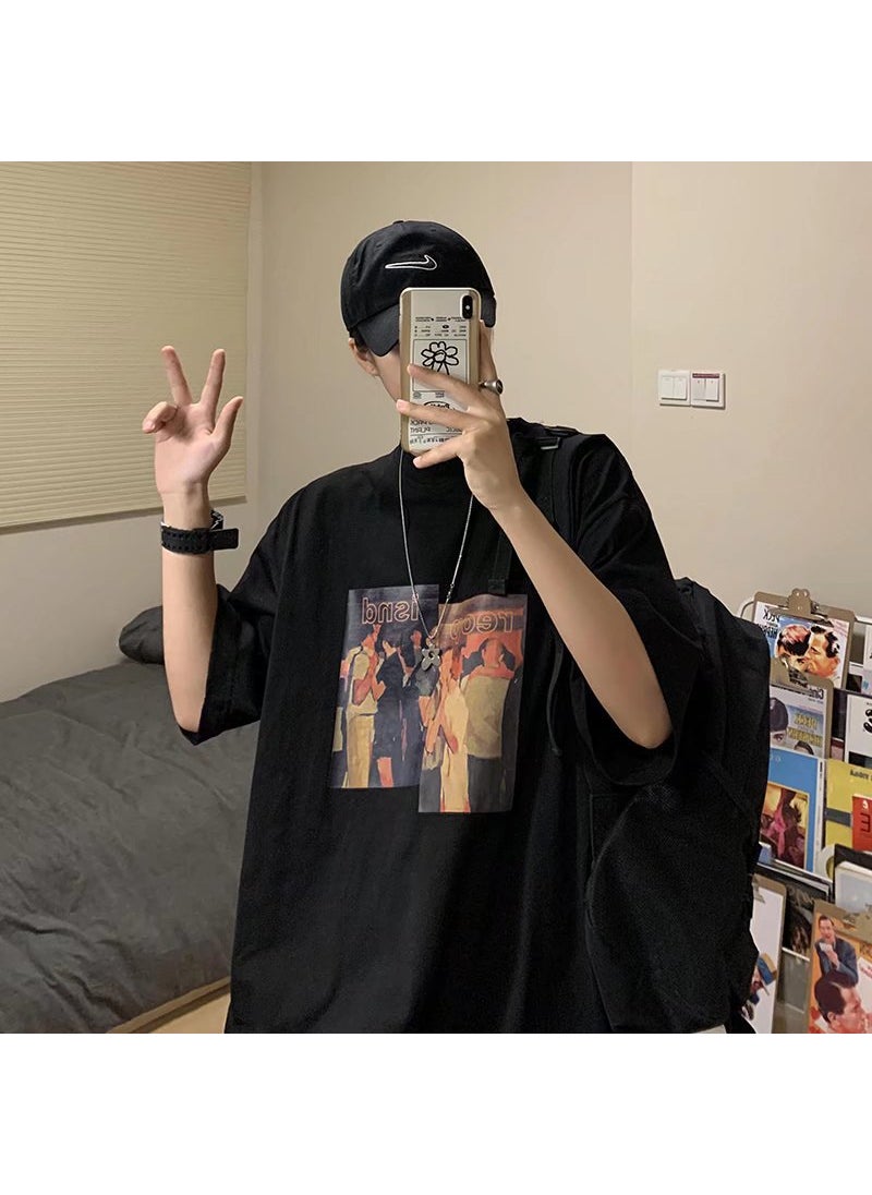 Generic - American Style Vintage Short Sleeve T-Shirt For Men Ins Trendy Brand Versatile Hip Hop Clothing Loose Fit Summer Student T-Shirt Orange Red - Image 1