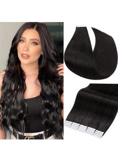 S-noilite Snoilite 20Pcs 60g Tape in Hair Extensions Human Hair for Women Tape in Extensions Seamless Skin Weft Invisible Double Sided Tape Glue in Hair Silky Straight 22 Inch 1B Natural Black 
