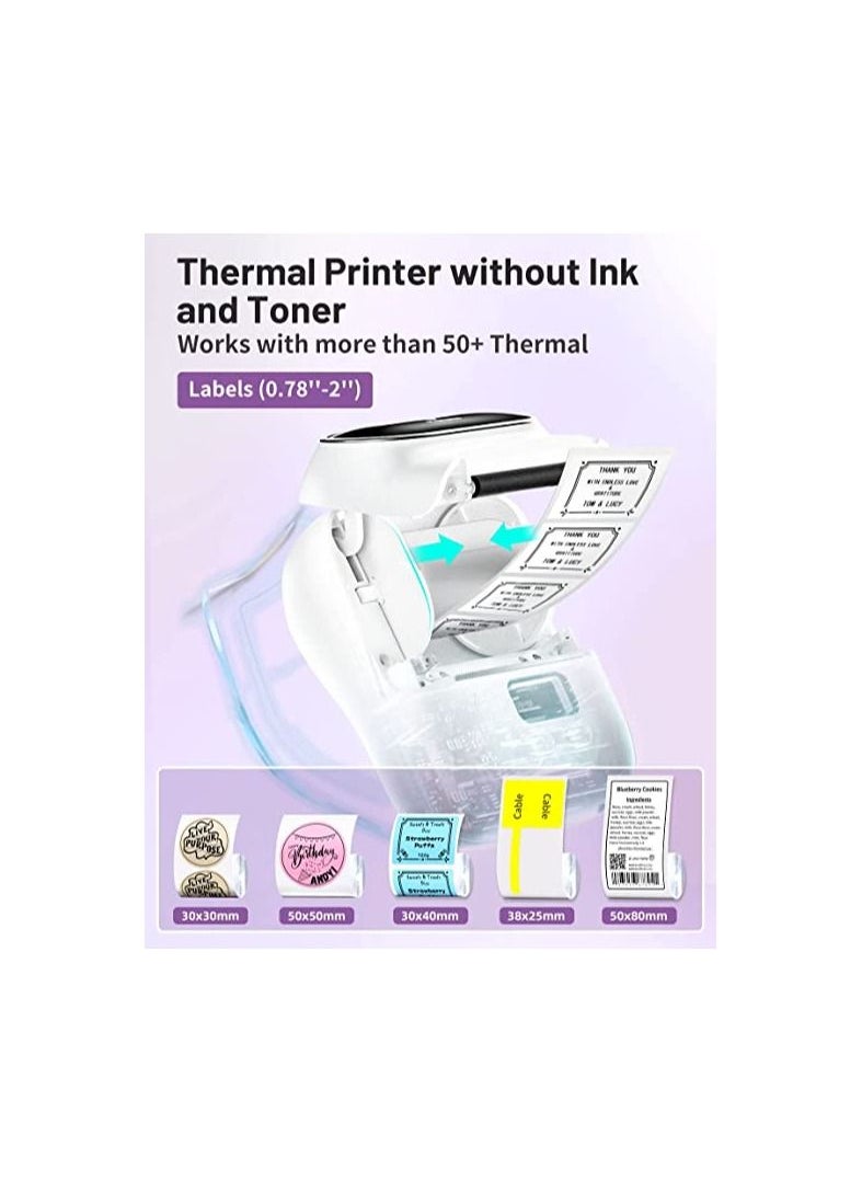 phomemo - Phomemo M110 Portable Thermal Label Printer Bluetooth Connection Apply For Labeling Shipping Office Cable Retail Barcode And More with 1 40×30mm Label Roll White Plus Free Paper - Image 1