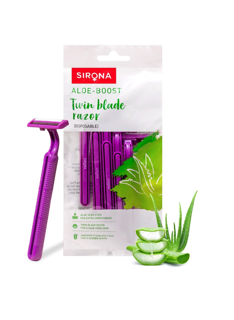 سيرونا ماكينة حلاقة سيرونا لإزالة الشعر للاستخدام مرة واحدة للنساء، مع تعزيز الصبار للذراعين والساقين وخط البكيني، شفرتان للحلاقة - عبوة من 5 قطع - Image 1