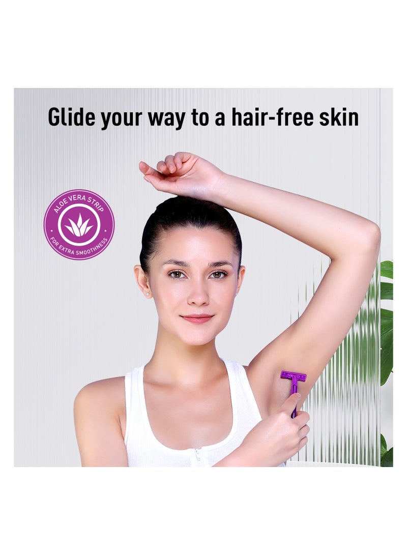 سيرونا ماكينة حلاقة سيرونا لإزالة الشعر للاستخدام مرة واحدة للنساء، مع تعزيز الصبار للذراعين والساقين وخط البكيني، شفرتان للحلاقة - عبوة من 5 قطع - Image 2