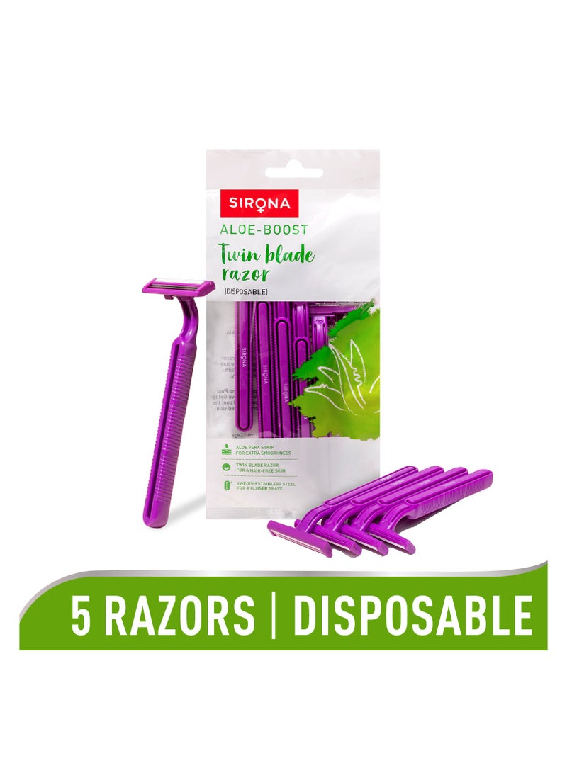 سيرونا ماكينة حلاقة سيرونا لإزالة الشعر للاستخدام مرة واحدة للنساء، مع تعزيز الصبار للذراعين والساقين وخط البكيني، شفرتان للحلاقة - عبوة من 5 قطع - Image 3