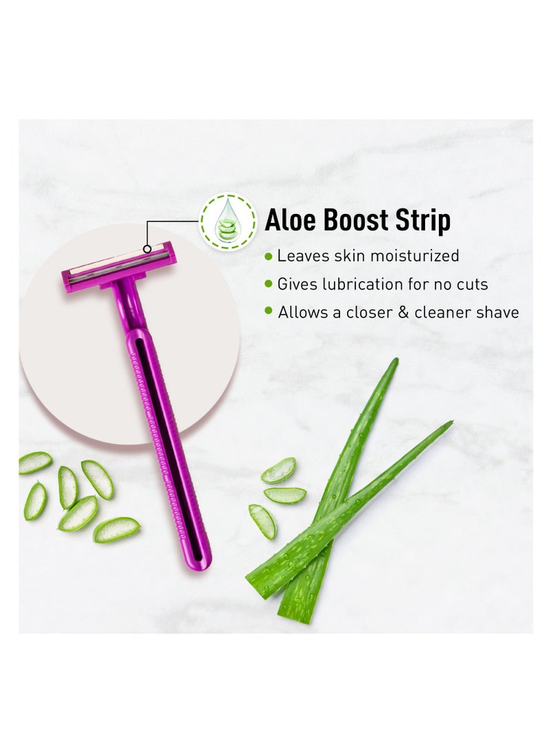 سيرونا ماكينة حلاقة سيرونا لإزالة الشعر للاستخدام مرة واحدة للنساء، مع تعزيز الصبار للذراعين والساقين وخط البكيني، شفرتان للحلاقة - عبوة من 5 قطع - Image 4