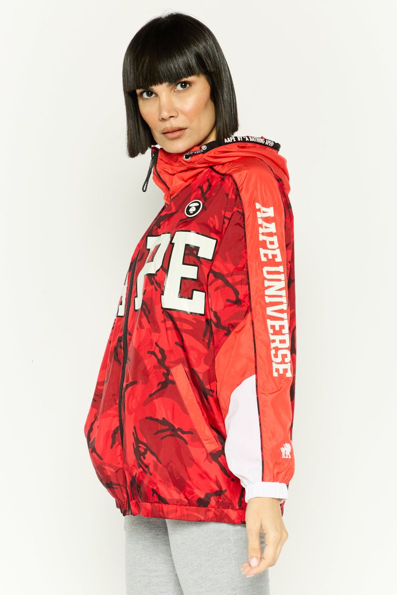 Aape By A Bathing Ape Women Camouflage Windbreaker Jacket, Red Combo - Image 4