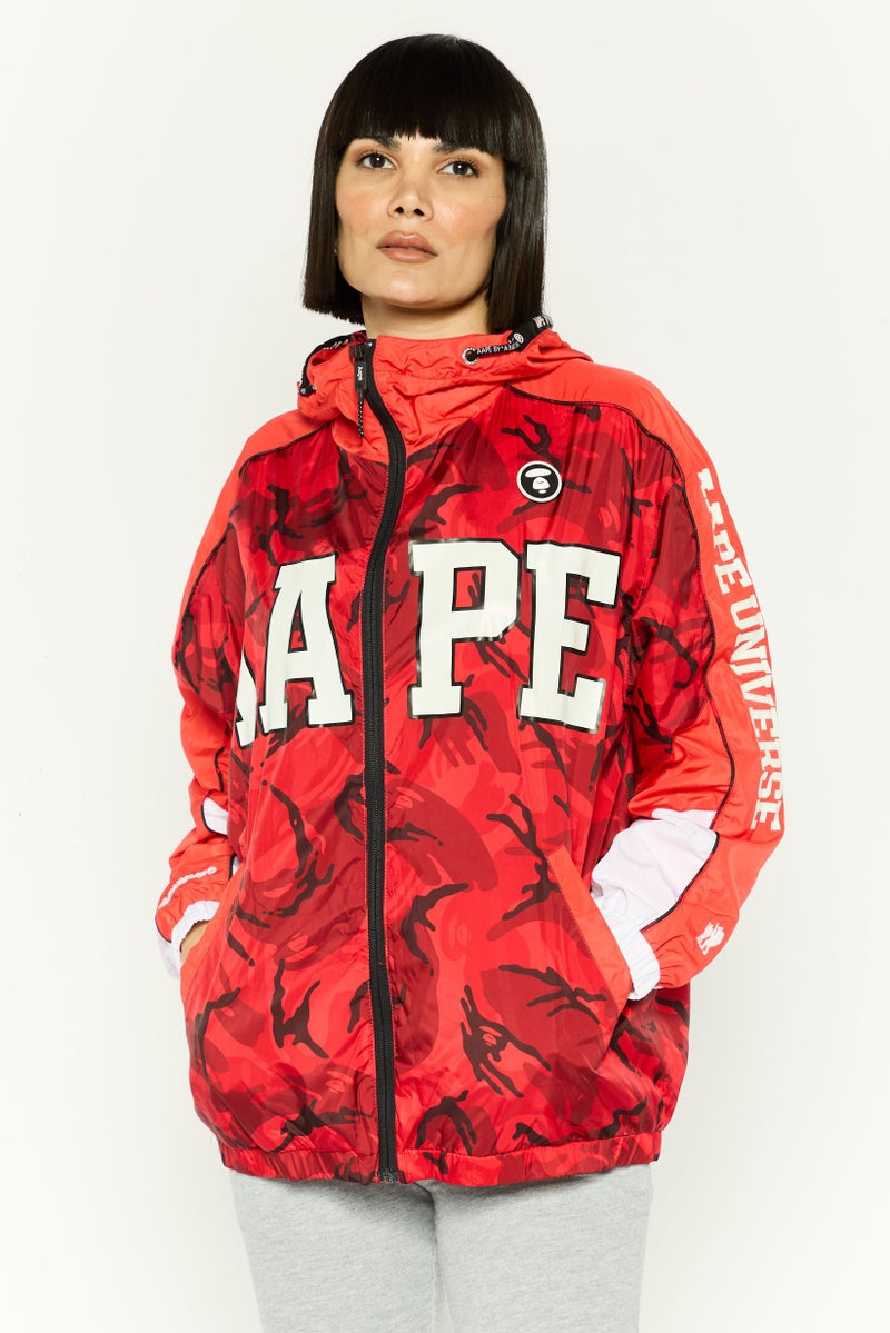 Aape By A Bathing Ape Women Camouflage Windbreaker Jacket, Red Combo - Image 1