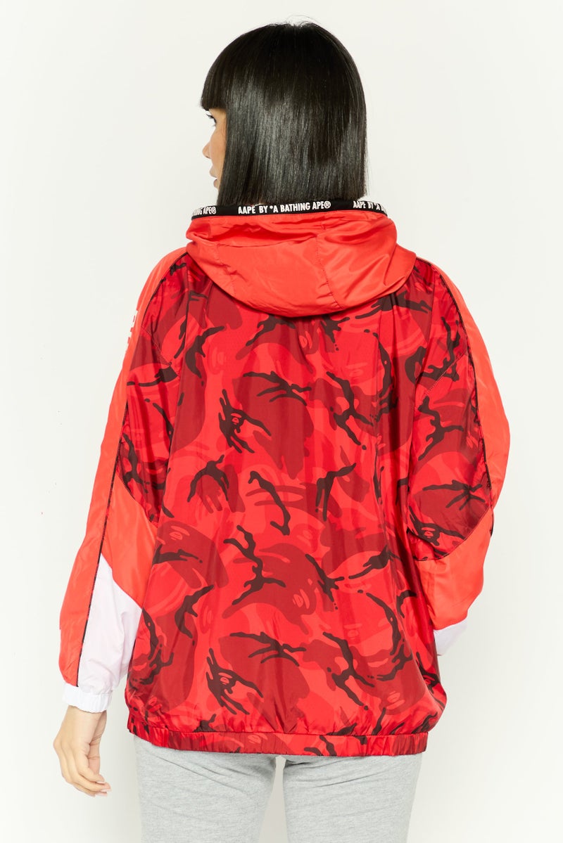 Aape By A Bathing Ape Women Camouflage Windbreaker Jacket, Red Combo - Image 3