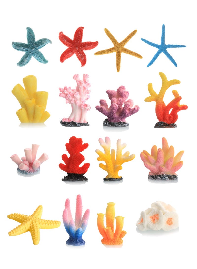 16 قطعة من نباتات المرجان المزيفة لتزيين حوض السمك، زينة حوض السمك من البولي راتنج الصناعي، إكسسوارات تزيين الشعاب المرجانية الملونة لحوض أسماك البيتا، منظر طبيعي لحوض السمك (تصميم رائع) - Image 1