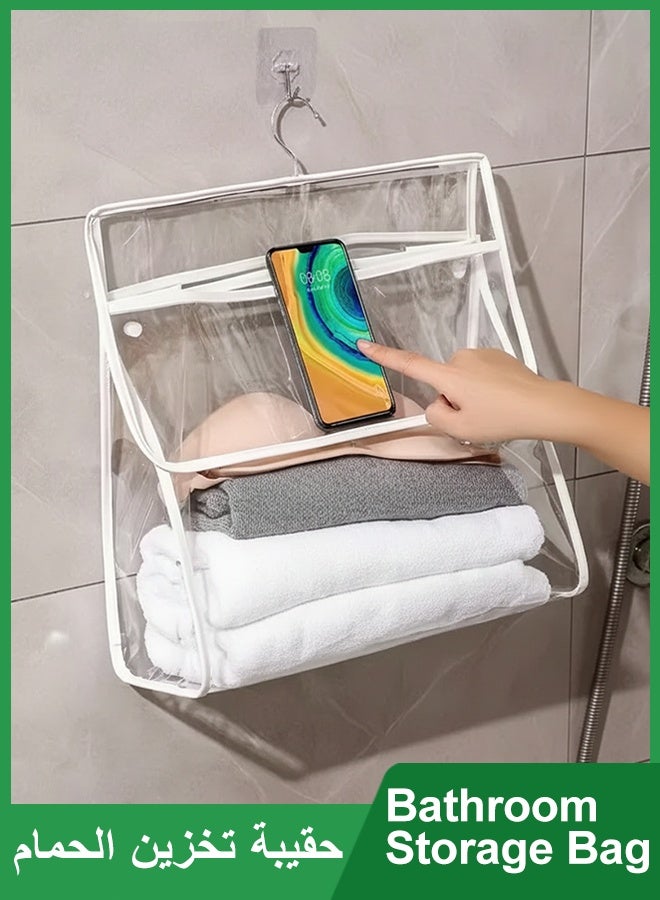 Bathroom Storage Bag,Transparent Hanging Bathroom Wash Bag,Waterproof Shower Bag With Mobile Phone Interlayer, Travel Portable PVC Toiletries Storage Bag, PVC Clothing Bag Toiletry Tote Bag, Large Capacity Towel Clothes Organizer Bag Can Be Used In Bathroom Dormitory Travel And Carry , Hanging Toiletry Bag,Shower Storage Organizer for Clothes Towels Toys Travel - Image 1