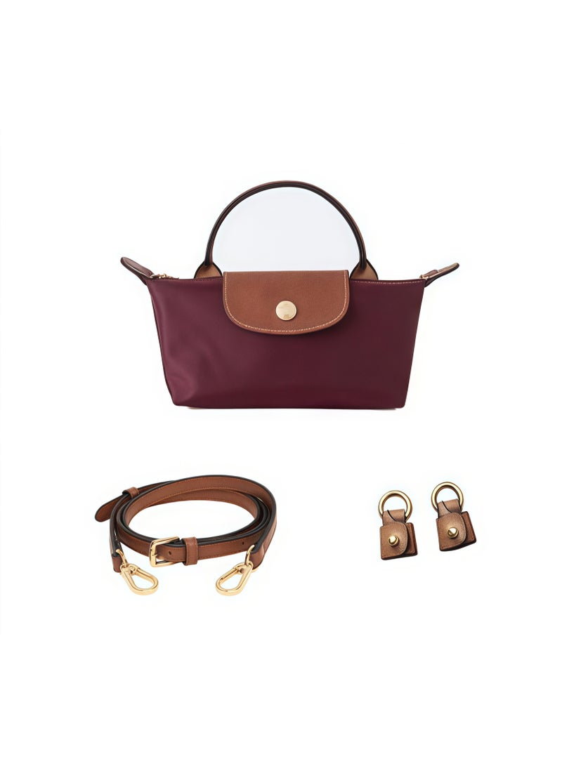 لونج شامب حقائب يد صغيرة للنساء من لونشامب، حقائب كروس بودي، حقيبة كتف مع حزام كتف بمشبك، النمط الكلاسيكي كلاريت - Image 1