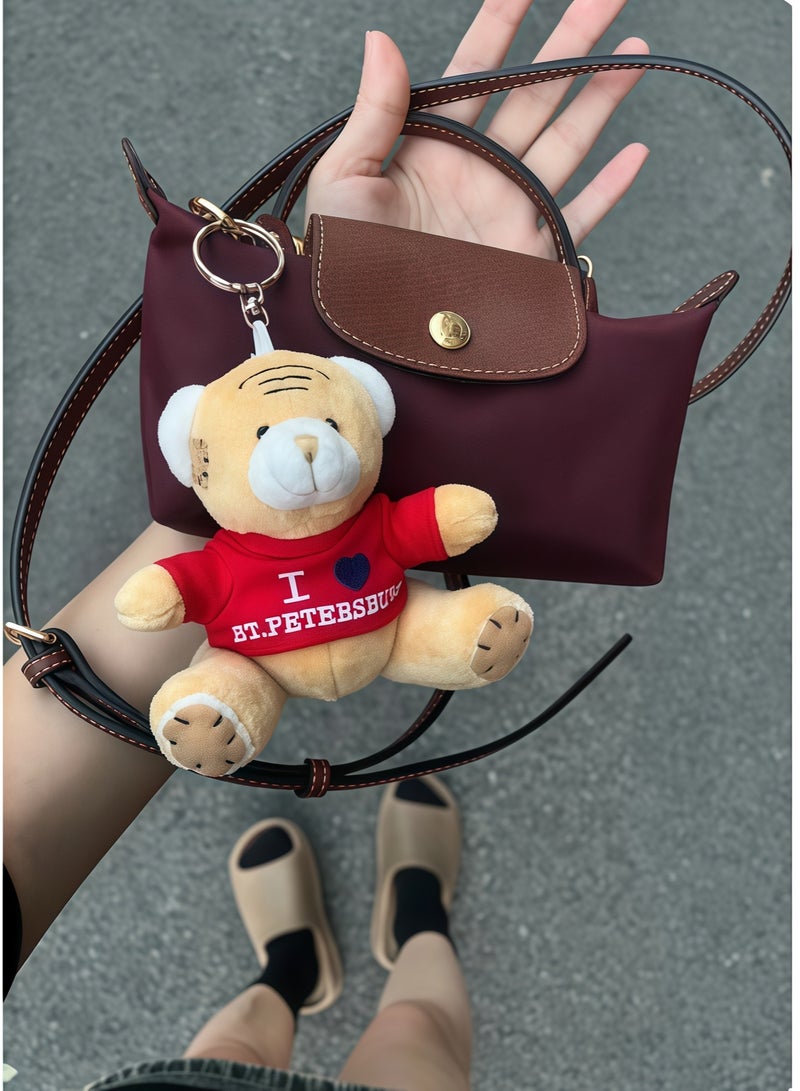 لونج شامب حقائب يد صغيرة للنساء من لونشامب، حقائب كروس بودي، حقيبة كتف مع حزام كتف بمشبك، النمط الكلاسيكي كلاريت - Image 3