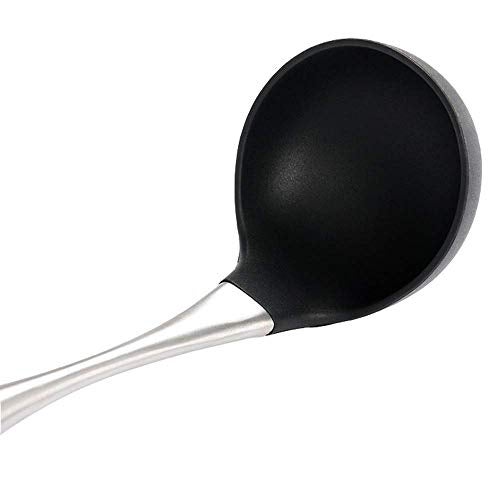 HARI® Solid Silicone,18/0 Stainless Steel Metal Handle Non-Stick Spatula Ladle Heat Resistant Soup Ladle Scoop with Stay-Cool Stainless Steel Handle 32 cm *8 cm (Black) - Image 3