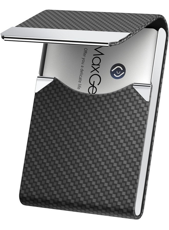 MaxGear Business Card Holder, Pu Leather Business Card Case Pocket Card Holders For Men Or Women, Metal Slim Name Card Holder Rfid Blocking Business Card Carrier With Magnetic Closure, Black Carbon - Image 1