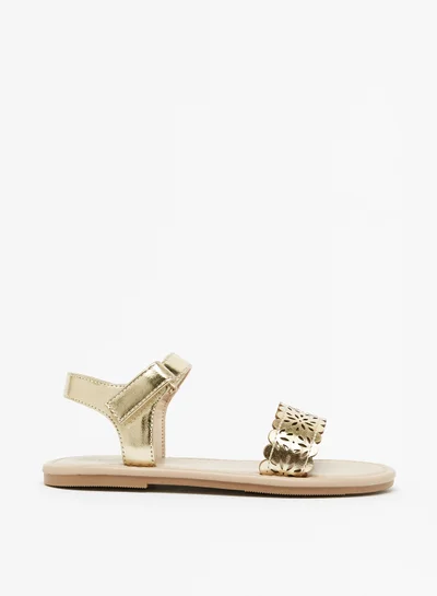 Flora Bella By Shoexpress Girls Cutwork Detail Sandals with Hook and Loop Closure Ramadan Collection