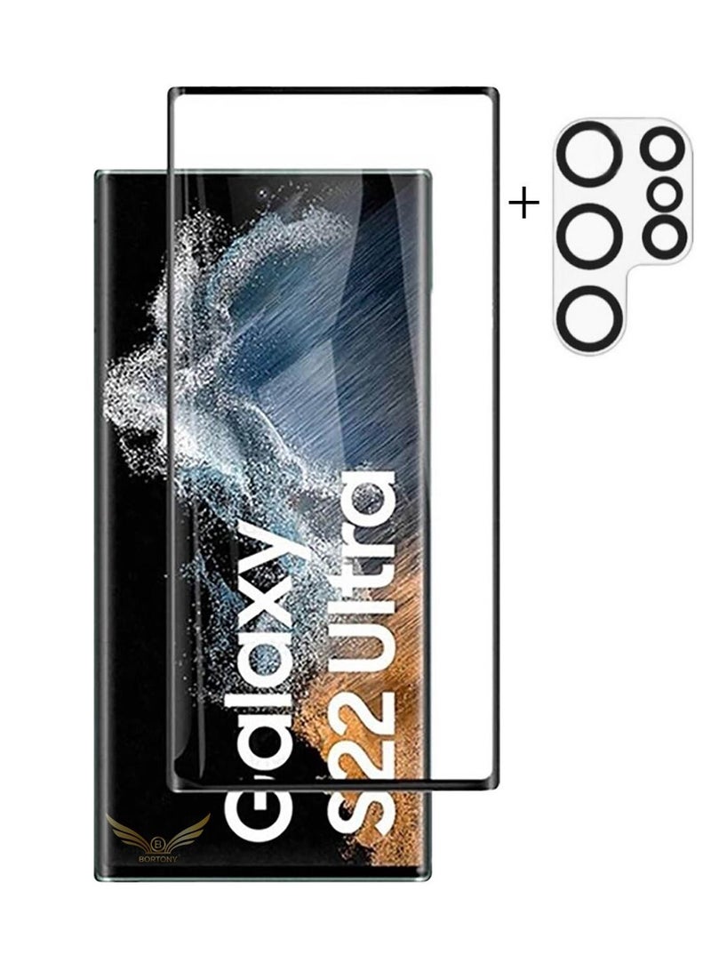 BORTONY Pack of (1+1) Screen Protector and Camera Lens Protector for Samsung Galaxy S22 Ultra 5G (6.8") 3D Full Coverage,Shell Friendly, 9H Hardness, Easy To Install Screen Protector - Image 1