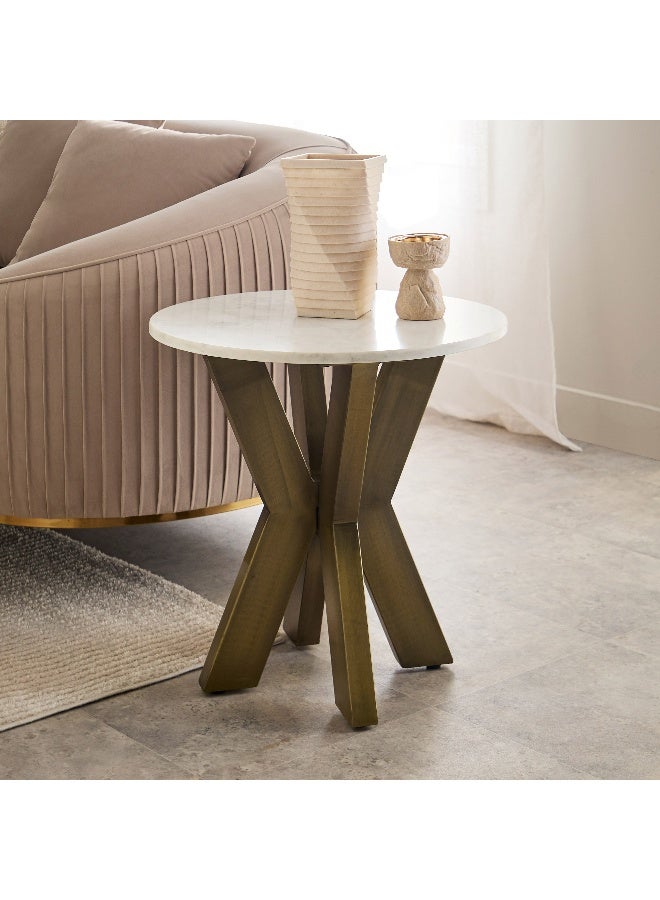 Home Box Portola Genuine Marble Top Round End Table - Image 1