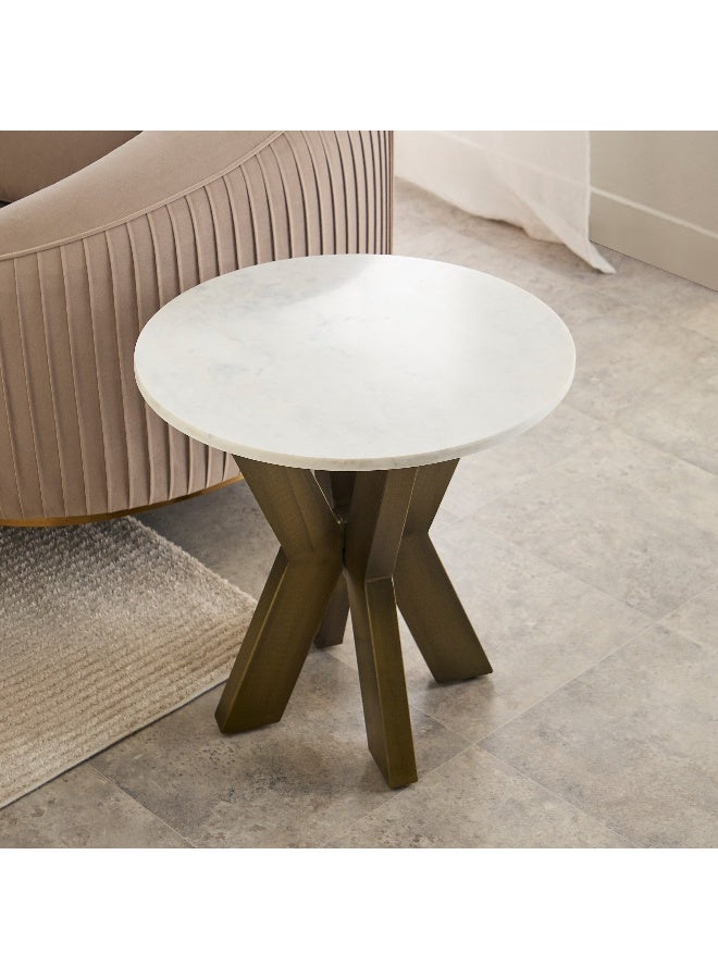 Home Box Portola Genuine Marble Top Round End Table - Image 2