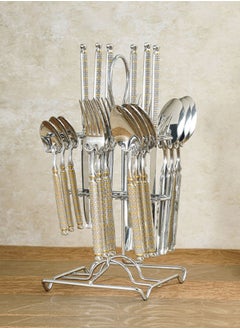 Trust 24-Piece Stainless Steel Cutlery Set Silver/Gold With Stand, Service for 6  - Image 1