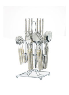 Trust 24-Piece Stainless Steel Cutlery Set Silver/Gold With Stand, Service for 6  - Image 2