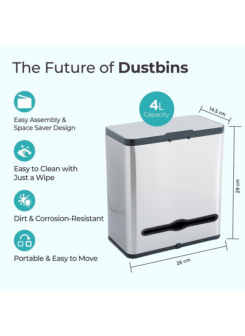 The Better Home The Better Home 4L Dustbin For Kitchen Dustbin For Bathroom 29cm Hanging Dustbin For Home Steel Dustbin With Sliding Lid Dustbin For Office Garbage Bin Silver  - Image 2