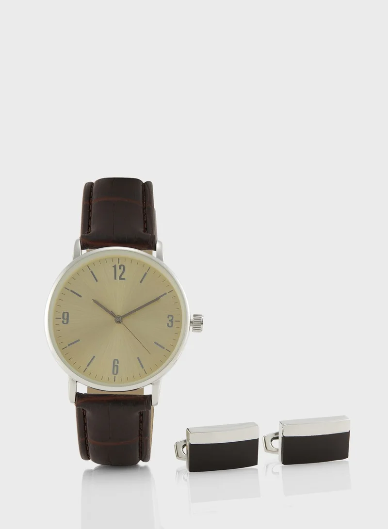Robert Wood Classic Analogue Watch & Cuff Link Gift Set