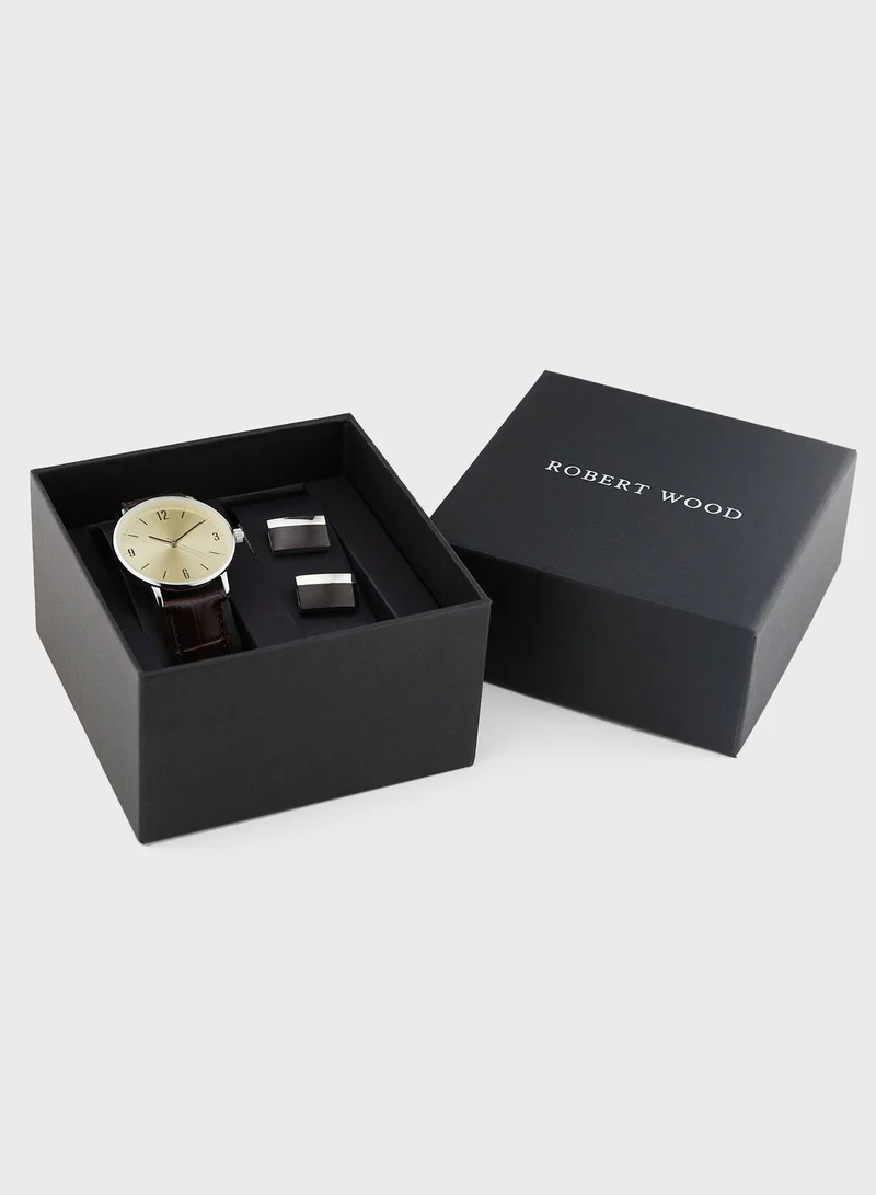Robert Wood Classic Analogue Watch & Cuff Link Gift Set