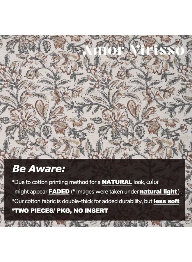 Amor Virisso Floral Throw Pillow Covers 24x24 Set of 2 Vintage Block Print Pillow Covers Decorative Pillow Covers Couch Pillows for Living Room Farmhouse Accent Sofa Pillows, Green/Sand - Image 5