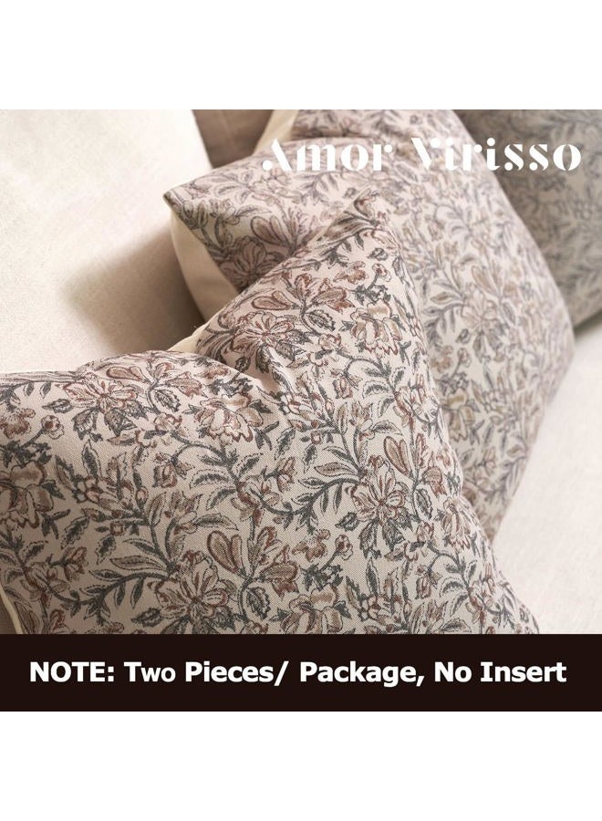Amor Virisso Floral Throw Pillow Covers 24x24 Set of 2 Vintage Block Print Pillow Covers Decorative Pillow Covers Couch Pillows for Living Room Farmhouse Accent Sofa Pillows, Green/Sand - Image 4