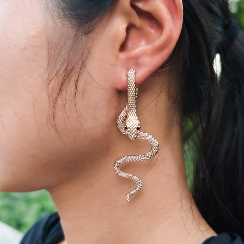 MAQVQLU Vintage Goth Snake Earrings - Gold & Silver Snake Statement Jewelry for Women's Halloween - Image 3