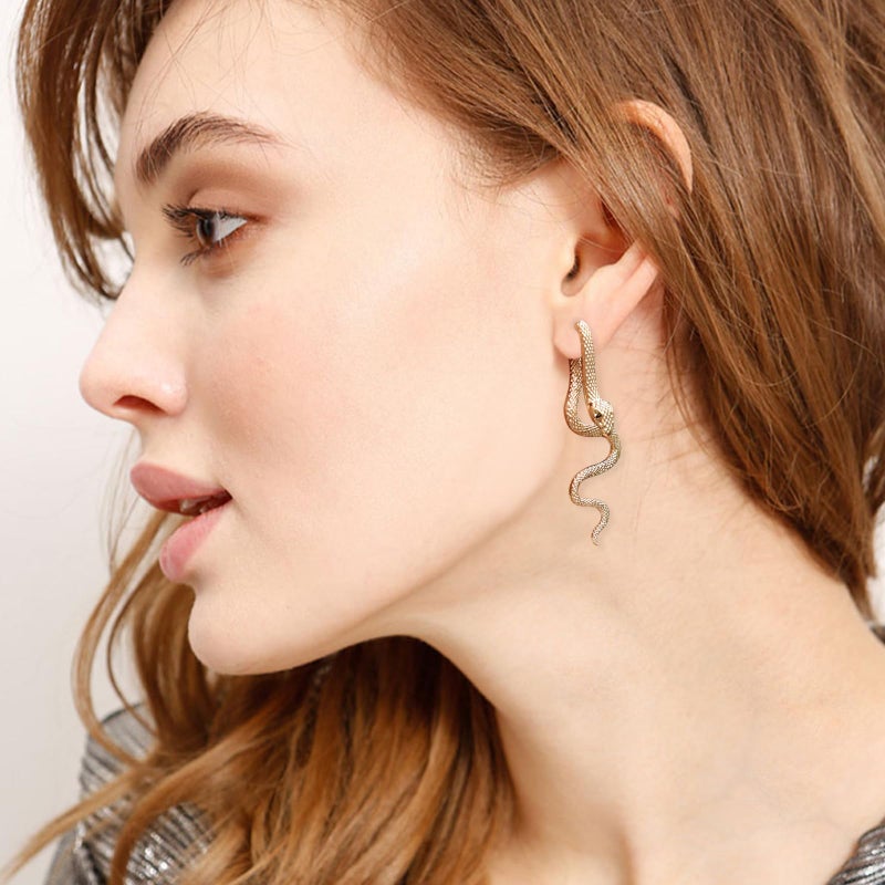 MAQVQLU Vintage Goth Snake Earrings - Gold & Silver Snake Statement Jewelry for Women's Halloween - Image 2