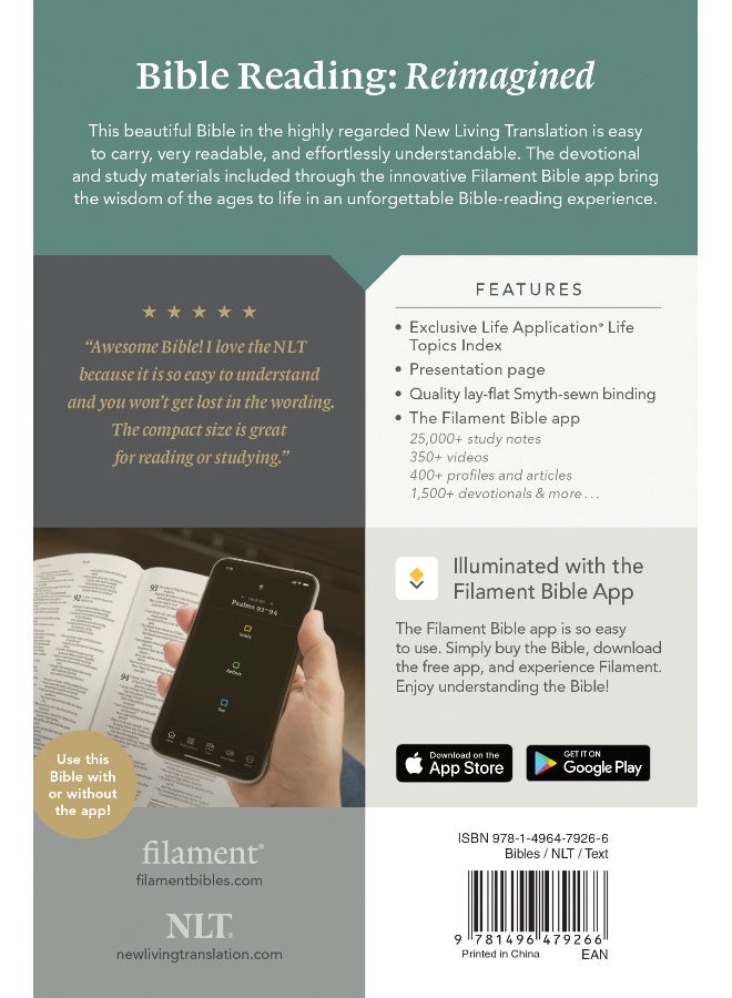 NLT Premium Value Compact Bible, Filament-Enabled Edition (LeatherLike, Pink Rose) - Image 1