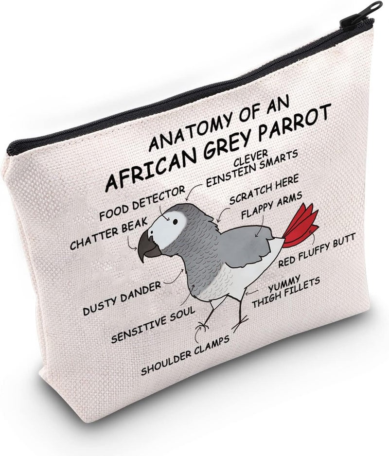 G2TUP Anatomy African Grey Parrot Makeup Bag - Mom & Owner Gift (White)